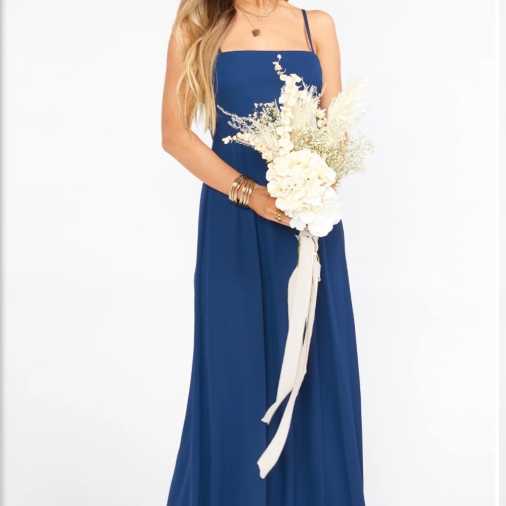 Show Me Your Mumu - Lauren Tie Maxi Dress in Rich Navy Crisp, Size L